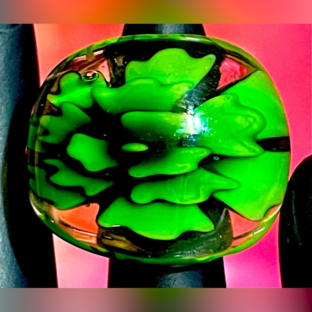 Green Floral Murano Glass Statement Ring